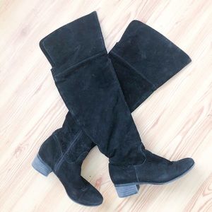 Knee high black suede boots
